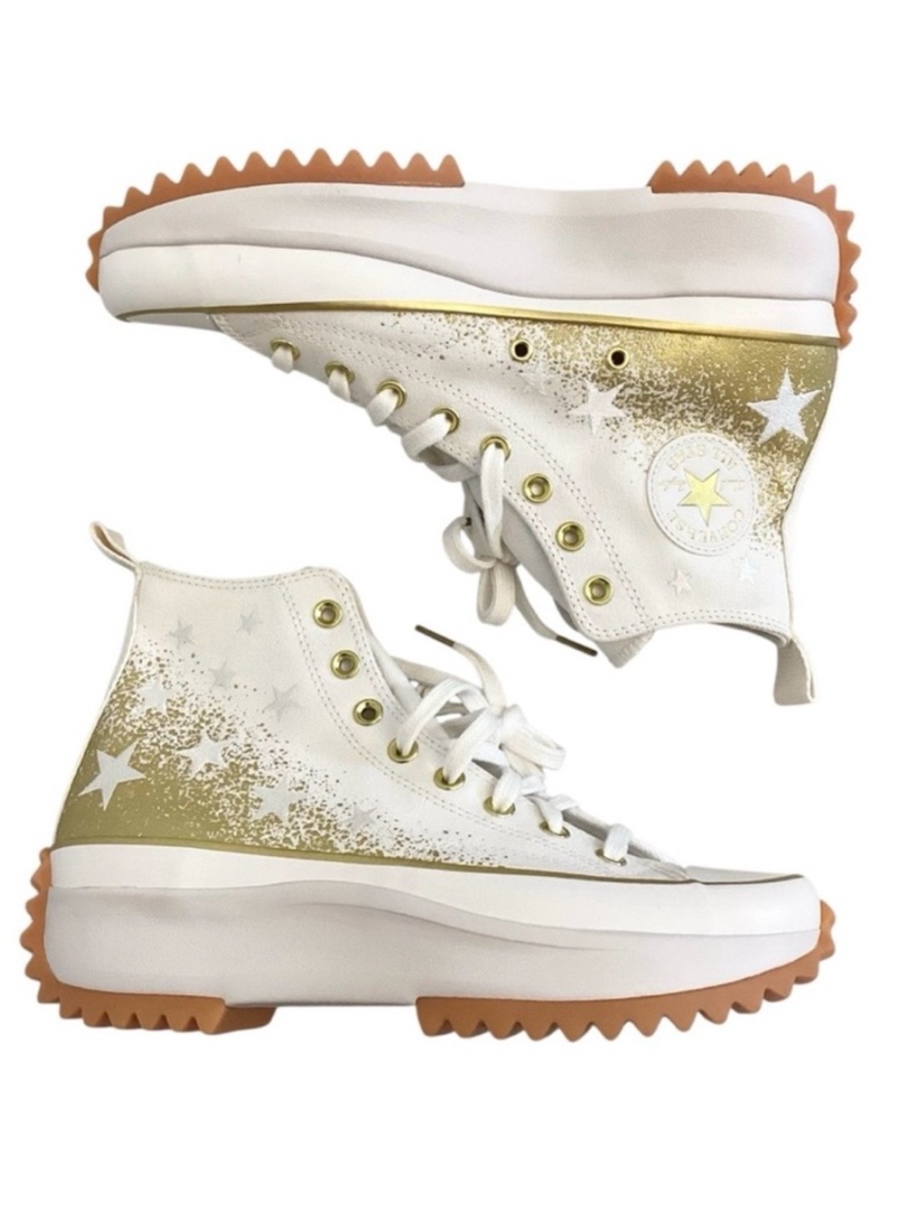 Converse 10.5 NWOT Run Star Hike Platform Gold Embroidered Stars Womens Sneakers